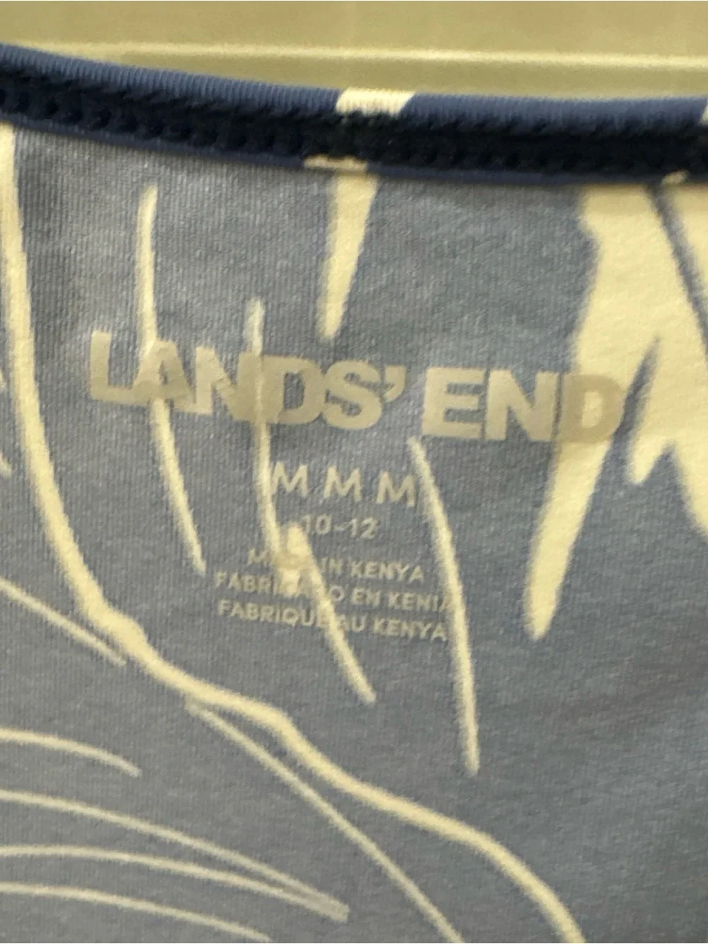 Lands' End Navy and Cream Tropical-Print Long Sleeve Top